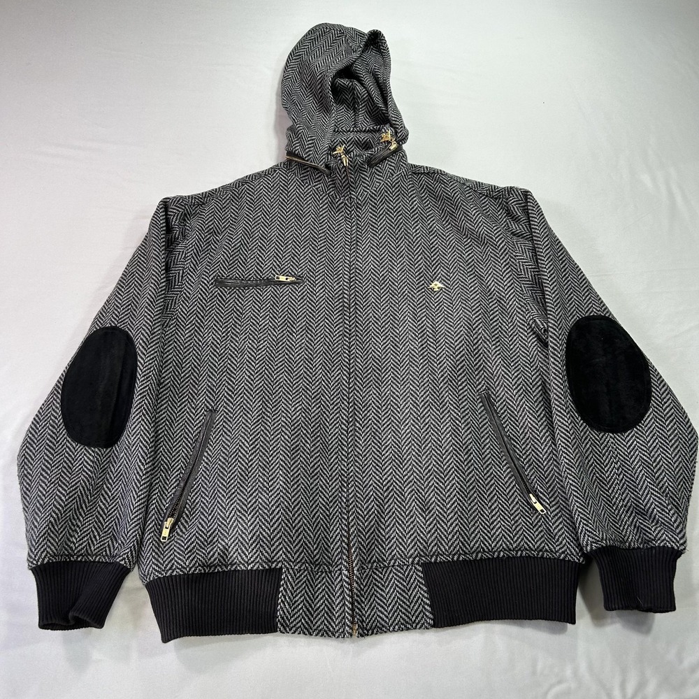 LRG Jacket Mens XL Gray Herringbone Encore Hooded Wool Blend Full Zip Streetwear